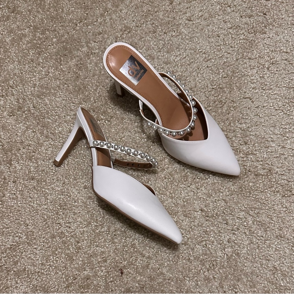 Dolce Vita White Heels with Pearl Strap